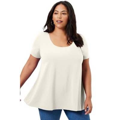June + Vie by Roaman's Women's Plus Size Short-Sleeve Swing One + Only Tee