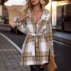Womens Plaid Shirts Dress Flannel Fashion Long Sleeve Lapel Button Down Tartan Long Coats Fall Mini Dress with BeltLight - 2 of 4