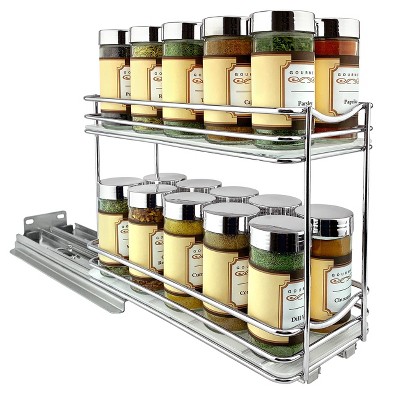 Chrome Double Tier Pull Out Spice Rack Organizer