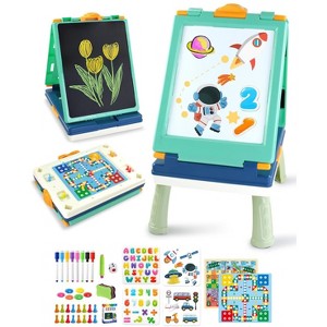Aoibox 4 in 1 Foldable Tabletop Kids Art Easel Double Sided Chalkboard Magnetic Whiteboard Adjustable Green Gift - 1 of 4