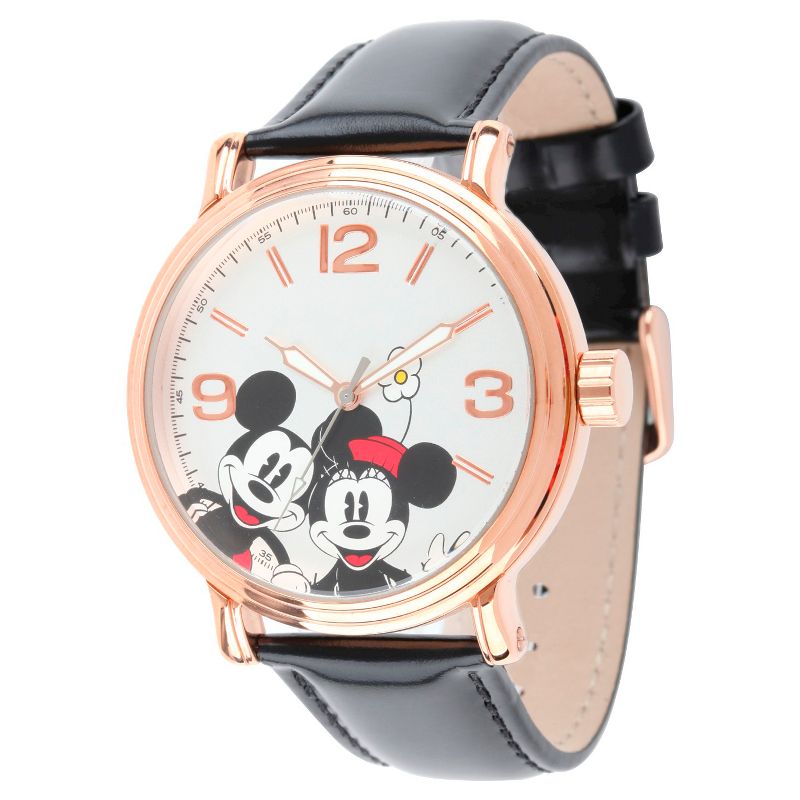 Men&#39;s Disney Mickey and Minnie Shinny Vintage Articulating Watch with Alloy Case - Black, 1 of 6