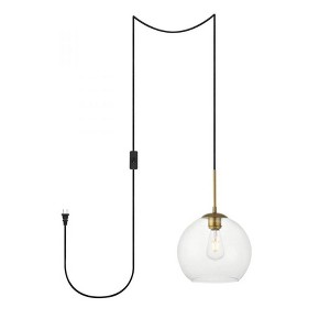 Elegant Lighting Baxter 1 Light Brass plug-in Pendant With Clear Glass - 1 of 4
