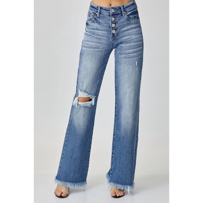 Women's Solice Mid Rise Button Down Wide Leg Jeans - RISEN