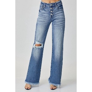 Women's Solice Mid Rise Button Down Wide Leg Jeans - RISEN - 1 of 4