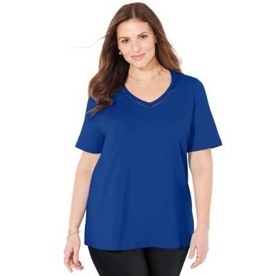 Catherines Women's Plus Size Petite Suprema Crochet V-Neck Tee