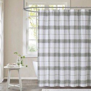 Cottage Plaid Shower Curtain Black/White- Cottage Classics: 100% Cotton, Machine Washable, Ring Top Weave - 1 of 4