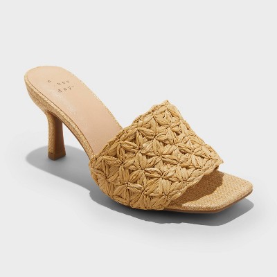 Women's Ayla Raffia Slide Heels with Memory Foam Insole - A New Day™ Tan