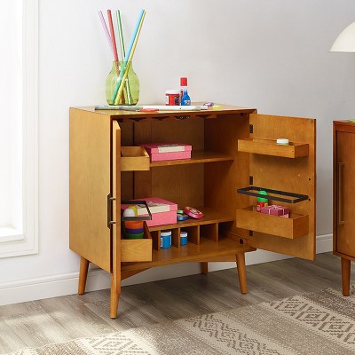 Landon Mid-Century Acorn Brown Bar Cabinet with Antique Brass Handles