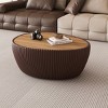 Modern Goose Egg Coffee Table with Marble Top and PU Leather Base, Stylish Sofa Table for Living Room, Office, or Apartment – The Pop Home - 2 of 4