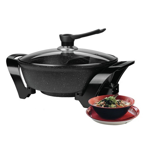 Multifunction Hot Pot Electric with Burner Shabu Shabu Pot Cooker Non-Stick  Skillet Chinese Hot Pot Soup Cookware 5.3 Quart for 6-8 People Family Party  