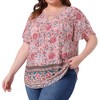 Agnes Orinda Women's Plus Size Keyhole Ruffle Short Sleeve Boho Floral Summer Casual Blouse - 2 of 4
