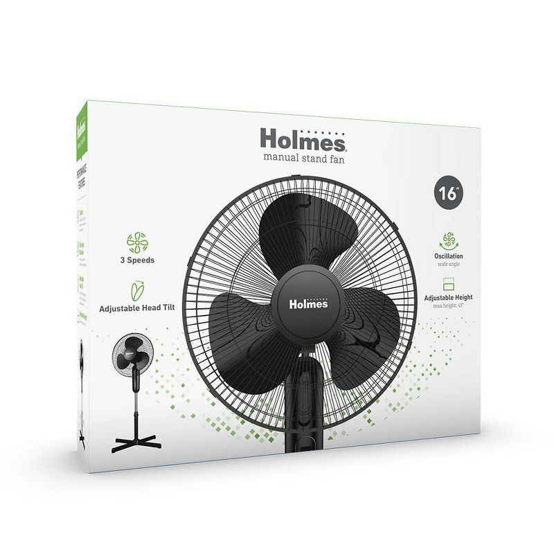 Holmes 16&#34; Oscillating 3 Speed Manual Stand Fan Black, 3 of 9