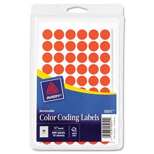 Avery Handwrite Only Removable Round Color-Coding Labels 1/2" dia Neon Red 840/Pack 05051 - 1 of 3