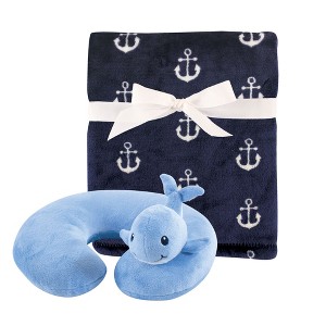 Hudson Baby Infant Boy Neck Pillow and Plush Blanket Set, Whale, One Size - 1 of 2