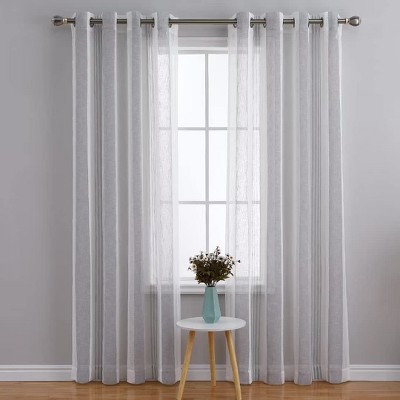 Sheer Curtains for Living Room Bedroom, Stripe Farmhouse Curtains Faux Linen Window Treatments Semi Curtain, Bathroom Curtain Window Grommet，2 Pcs