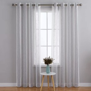 Sheer Curtains for Living Room Bedroom, Stripe Farmhouse Curtains Faux Linen Window Treatments Semi Curtain, Bathroom Curtain Window Grommet，2 Pcs - 1 of 4