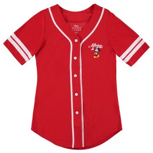 Ladies Mickey Mouse Fashion Shirt - Mickey & Minnie Mouse Baseball Jersey - Disney Mickey Mouse Button Down Baseball Jersey - 1 of 4