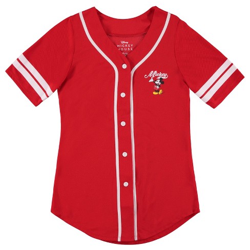 Ladies Mickey Mouse Fashion Shirt - Mickey & Minnie Mouse Baseball Jersey - Disney Mickey Mouse Button Down Baseball Jersey - image 1 of 4