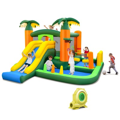 Infans Tropical Inflatable Bounce Castle, 8-in-1 Giant Jumping House w/735W Blower
