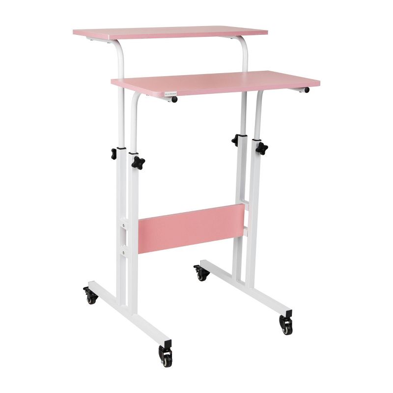 Pink Rolling Sitting/Standing Reversible Desk with Side Storage - Mind Reader, 2 of 17