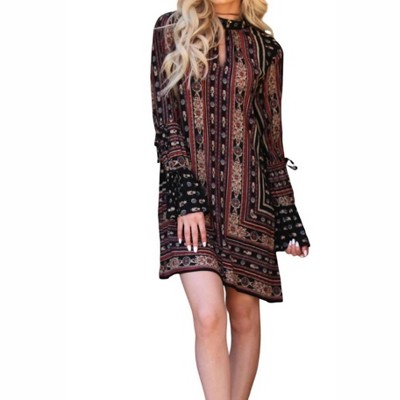 Women's Double Keyhole Tie Sleeve Dress - ANGIE