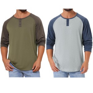 INSPIRE CHIC Men's Casual Raglan Long Sleeves Tee Shirt Henley T-Shirts 2 Packs - 1 of 4