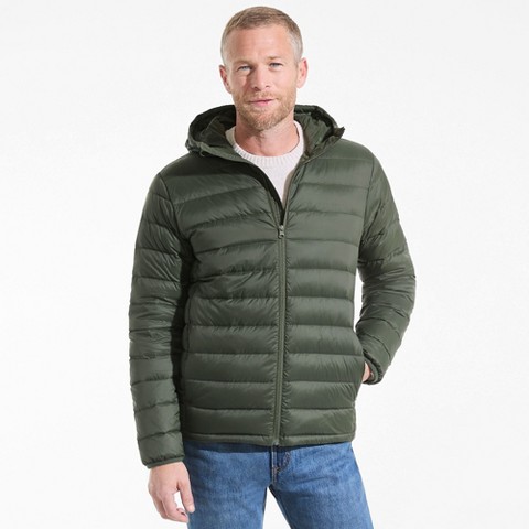 Lands' End Men's Hooded Wanderweight Packable Down Jacket - Medium - Darkest Olive