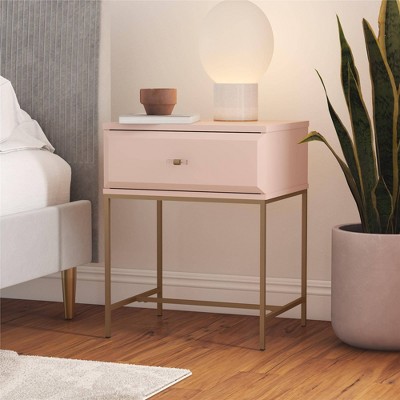 Effie Pale Pink 1-Drawer Nightstand with Gold Accents