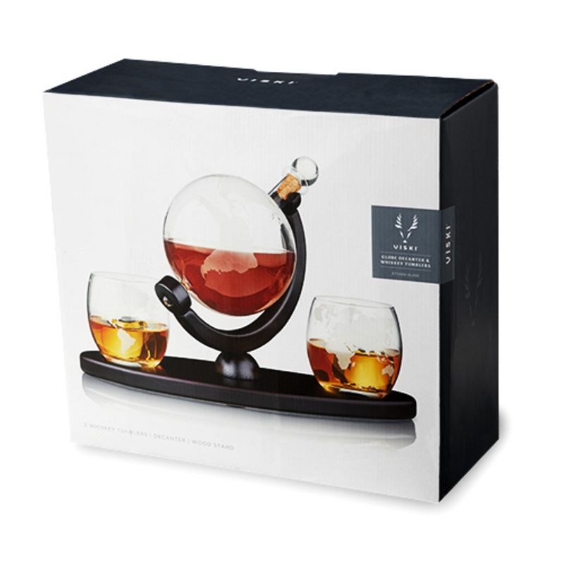 Viski Globe Decanter And Two Whiskey Tumbler Set Etched Glass Whiskey Enthusiast Gift and Glassware Accessory Centerpiece, 6 of 7