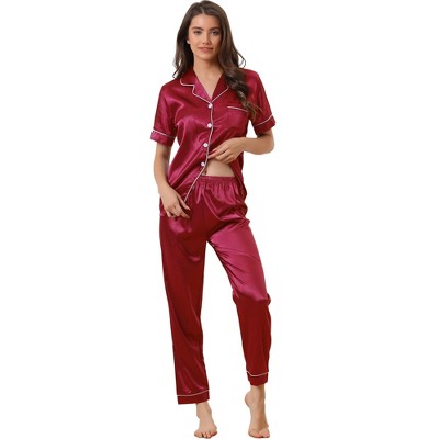 Cheibear Women's Soft Warm Fluffy Fleece Button Down Long Sleeve Sleepwear  With Pockets Pajama Set Red Large : Target