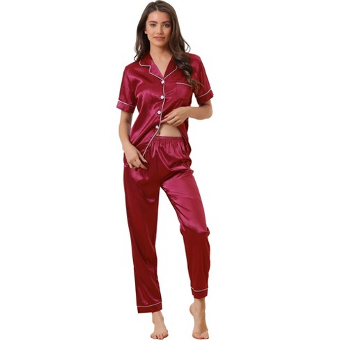 Cheibear Women's Satin Button Down Lounge Sleepwear Tops And Pants Pajama  Set Black X Large : Target