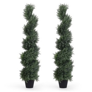 Artificial Spiral Topiary Trees Set of 2,Faux Cedar Trees for Outdoor Planters - 1 of 4