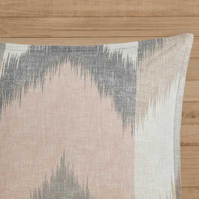 Full/Queen Blush and Gray Cotton Ikat Sham Set
