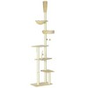 PawHut Floor to Ceiling Cat Tree, 90.5" - 98.5" Height Adjustable Cat Climbing Tower with Cozy Bed, Hammock, Scratching Posts, Toy Balls, Beige - 4 of 4