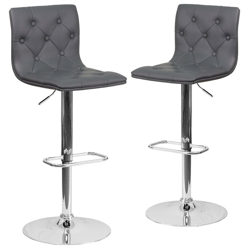 Emma and Oliver 2 Pack Contemporary Button Tufted Vinyl Adjustable Height Barstool with Chrome Base, 1 of 12