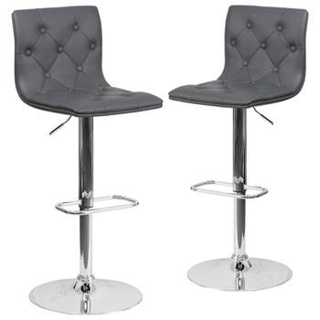 Emma and Oliver 2 Pack Contemporary Button Tufted Vinyl Adjustable Height Barstool with Chrome Base