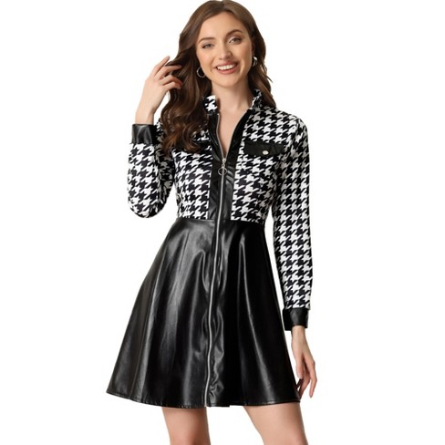 Allegra K Women's Christmas Off Shoulder Long Sleeve A-Line Mini Party  Vintage Plaid Dress