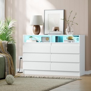 6 Drawer Dresser with Charging Station, Modern Chest of Drawers with Power Outlet,Organizer Cabinet for Bedroom,Living Room,Entryway,Black - 1 of 4