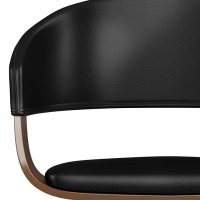 Black Faux Leather and Walnut Bentwood Dining Chair
