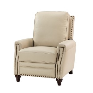 Theresa Modern Wooden Upholstery Genuine Leather Recliner with Nailhead Trim for Living Room and Bedroom  | ARTFUL LIVING DESIGN - 1 of 4