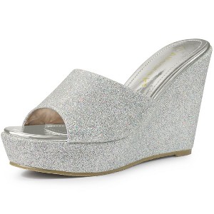 Allegra K Women's Glitter Platform Slip-on Wedge Heels Sandals - 1 of 4