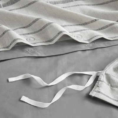 Gray and White Cotton Blend Striped Full/Queen Duvet Cover Set