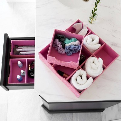 Pink 3-Compartment Polyester Linen Drawer Organizers, Pack of 2
