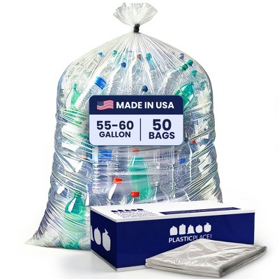 Plasticplace 55-60 Gallon Trash Bags, Clear (50 Count)