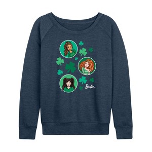 Women's - Barbie - St. Paddys Collage Lightweight French Terry Wide Neck Long Sleeve Shirt - 1 of 4