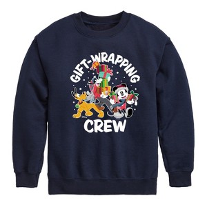 Boys' - Disney - Mickey, Pluto, & Goofy Gift Wrapping Crew Christmas Graphic Long Sleeve Fleece Sweatshirt - 1 of 4