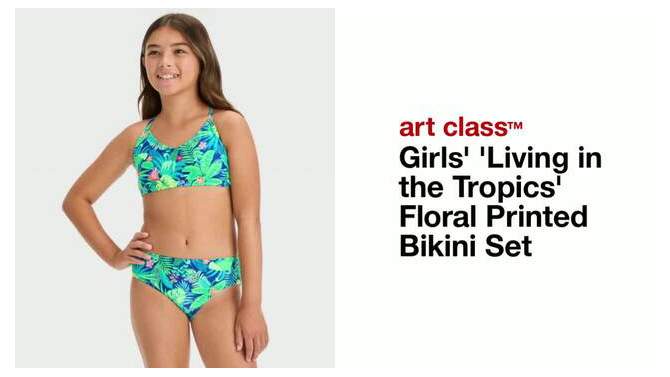 Girls&#39; &#39;Living in the Tropics&#39; Floral Printed Bikini Set - art class&#8482;, 2 of 5, play video