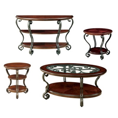 4pc Telmin Traditional Accent Table Set Brown Cherry - HOMES: Inside + Out