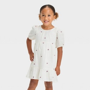 Toddler Girls' Hearts Short Sleeve Dress - Cat & Jack™ Cream - 1 of 3