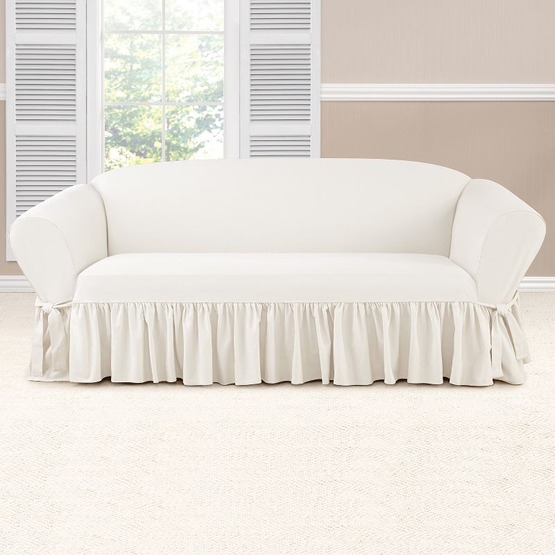 Essential Twill Ruffle Sofa Slipcover White - Sure Fit, 3 of 7